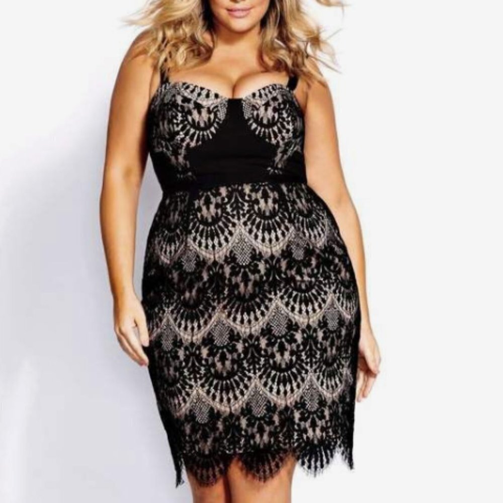 City Chic Black and Cream Lace Dress